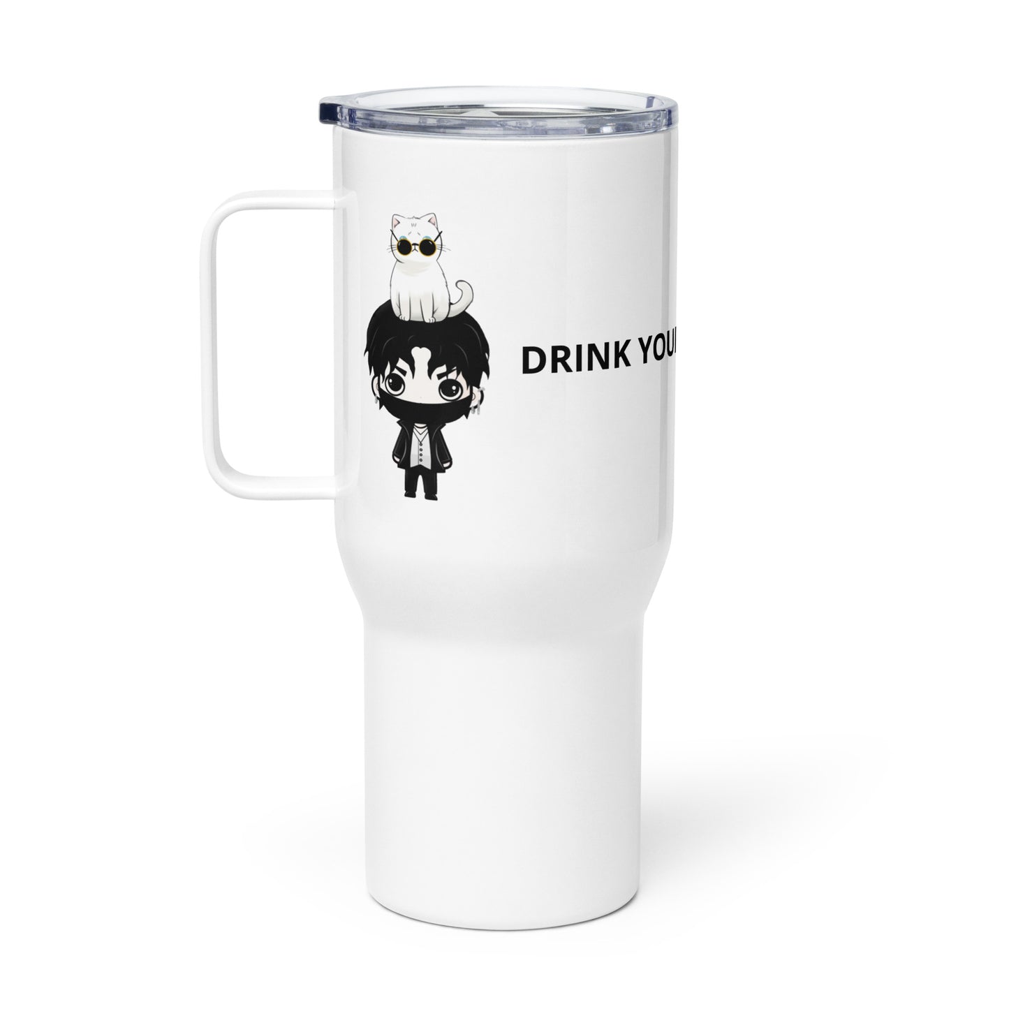 JJang E x Mochi "DRINK YOUR DAMN WATER" Travel mug with a handle